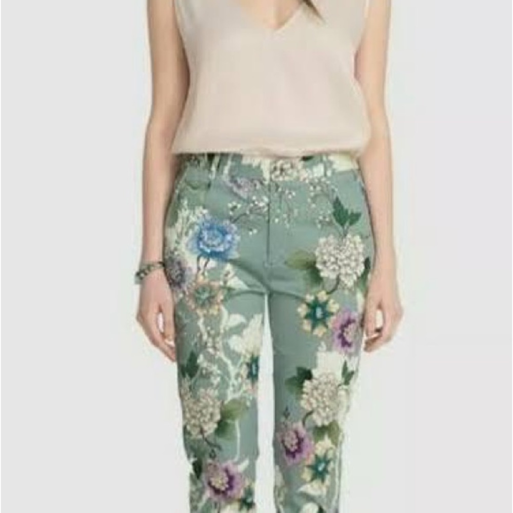 NWT Johnny Was Sage Floral Embroidered Pants